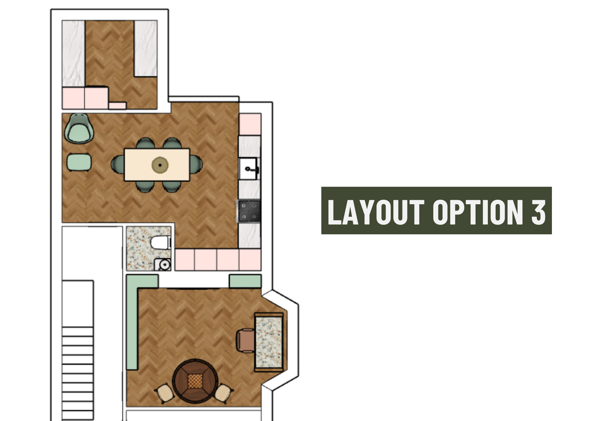 Contemporary Kitchen & Living Layout 3