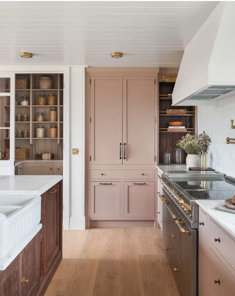 Kitchen Cabinet Colours For 2025: earthy pink and natural wood