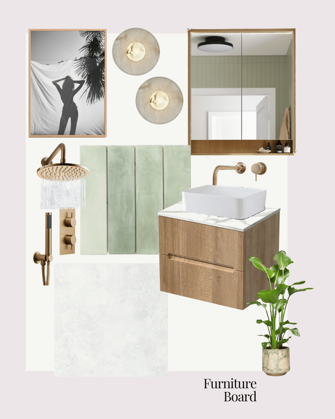 Organic Modern Californian inspired bathroom furniture board